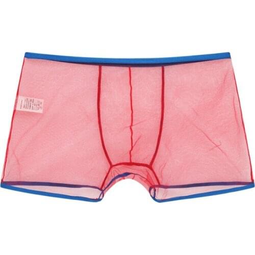 2PCS Sexy Transparent Mesh See Through Men Boxers Shorts Breathable Spandex Solid Boxer Shorts Underwear Men Panties bokserki