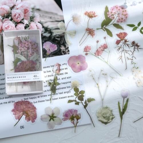 40PCS/Pack Flowers Scrapbooking Paper Diy Journal Retro Decorative Floral Talk Material Paper Cell Phone Stickers Gifts