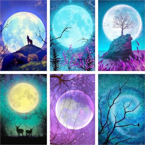 Uone New Diamond Painting DIY Cross StitchLandscape Moon Lake Wolf Embroidery Rhinestone Kids Adult Home Office DecorMyster Gift