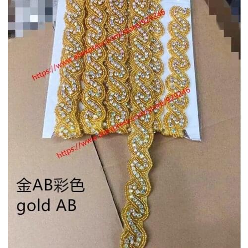 Free shipping s-shape gold AB crystal trims iron-on clothing garments sewing-on rhinestone decorative yellow chain DIY stones