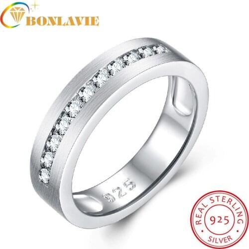BONLAVIE S925 Sterling Silver Wedding Ring Brushed Sand Ring Men and Women Couple Ring Jewelry