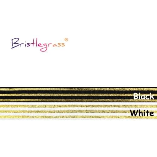BRISTLEGRASS Combo 4 Yard 5/8" 15mm Gold Line Stripe Foil Print Fold Over Elastic FOE Spandex Band Tape Hair Tie DIY Sewing Trim