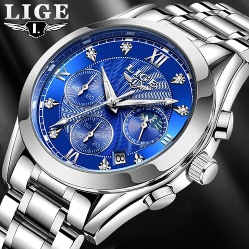 LIGE 2020 New Fashion Blue Mens Watches Top Brand Luxury Clock Sports Chronograph Waterproof Quartz Watch Men Relogio Masculino