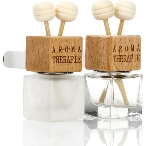 Wooden 8ML Car Vent Clips Perfume Bottle Rearview Hanging Ornament Cube Perfume Empty Bottle Air Fragrance Diffuser SN332