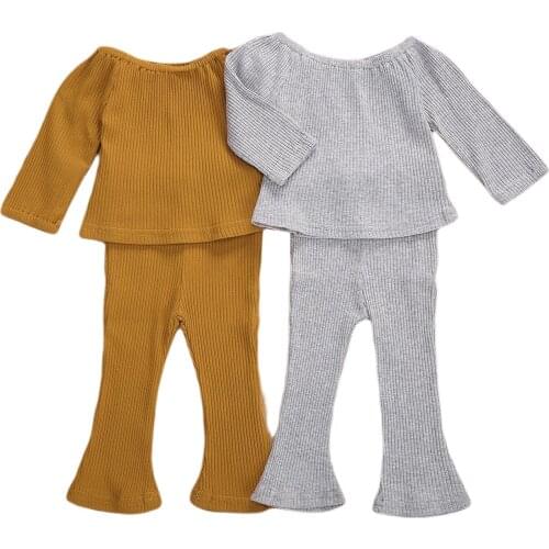 Pudcoco Toddler Baby Ribbed Clothes Suit Long Sleeve Round Neck Top Elastic Waist Pants Trousers Autumn Spring Kids Clothes Set