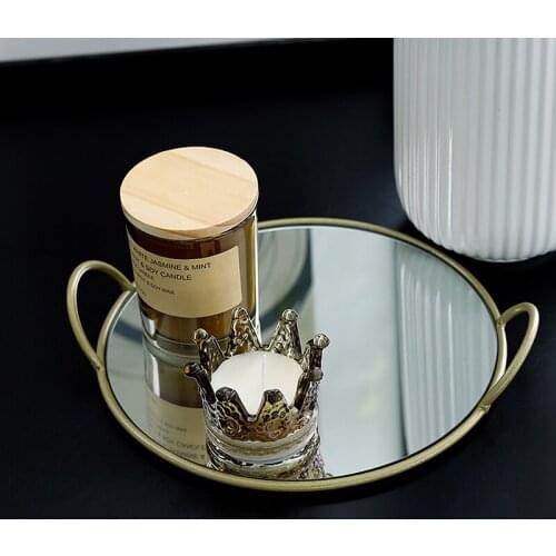 European Metal Mirror Tray Round/rectangular Dessert Pastry Display Tray Dressing Table Cosmetics Jewelry Tray Home Decoration