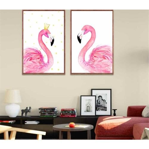 HAOCHU Flamingo Pink Simple Canvas Painting For Living Room Home Decor Painting Print Poster Simple Nordic Wall Picture