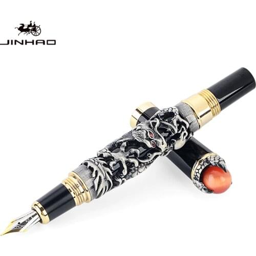 Jinhao Dragon Style Silver 0.5mm Fountain Pen Brand Gold Metal School Office Business Writing Ink Pens Tool Gift Stationery