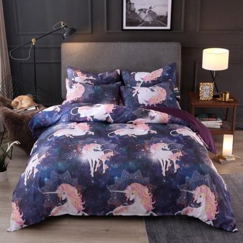 Cartoon unicorn kawaii bedding sets home textile 100% Polyester Duvet Cover Sets for kids adult 3 pcs Home