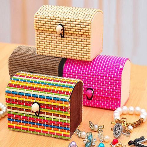 Small Bamboo Wooden Ring Necklace Earring Case Woman Jewelry Box Storage Jewelry Organizer Gift Box Earring For Woman Makeup Box