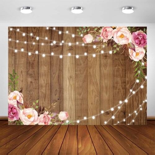 Neoback Wood Flower Backdrops Baby Shower Birthday Party Background Customized Photographic Backdrops for Photo Studio