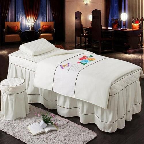 Fashion Solid Color Bed Skirt 70*190cm Massage Face Beauty Duvet Cover Pillowcase 4pcs Salon Bedding Set 20 colors #604