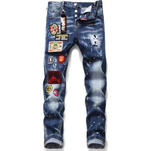 ICON Mens Brand Jeans Cool Boy Fashion Print Slim Straight Casual Jeans Mens Pencil Pants Mens Jeans Trousers