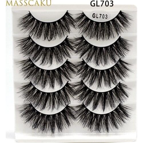 MASSCAKU 5 Pairs 3D Mink False Eye Lashes Wispy Makeup Handmade Natural Cross Long False Eyelashes Eye Makeup Beauty Extension