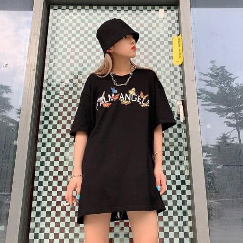 Palm Angels new letter butterfly slogan men women loose short-sleeved T-shirt