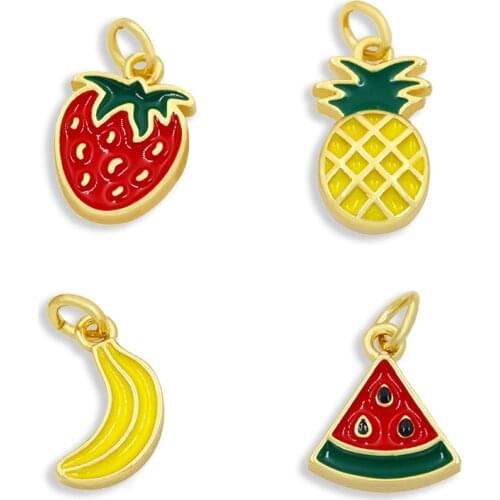 OCESRIO Kawaii DIY Brass Huggie Earrings Charms For Jewelry Making Bulk Cute Tiny Enamel Strawberry Charms For Bracelet Chma041