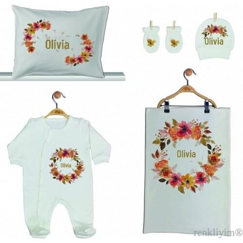 Hospital outfit baby girl 5 Pieces to specific name Jumpsuit Set Newborn Baby Gift