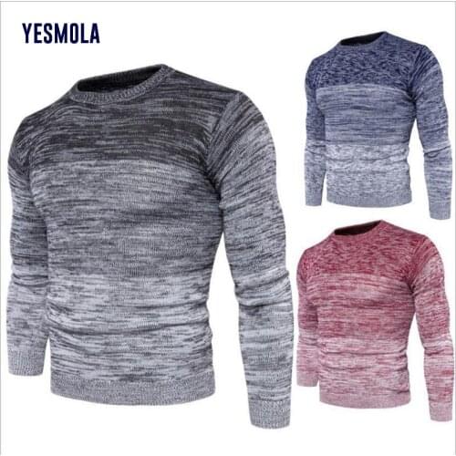 YESMOLA Autumn Winter Mens Sweater Casual Color Matching Knitted Sweater Youth Japanese Korean Slim Sweater Round Neck