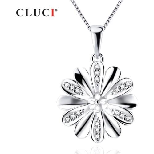 CLUCI Real Silver 925 Flower Pendant for Women Simple Sterling Silver Zircon Flower Charms Pendant SP422SB