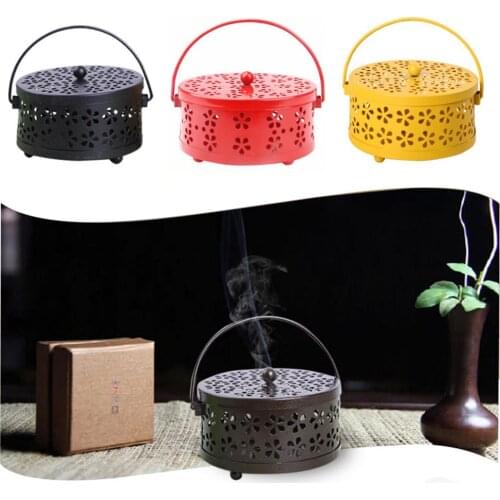 Portable Flower Hollow Metal Mosquito Repellent Incense Coil Holder Burner Box Office Home Decor