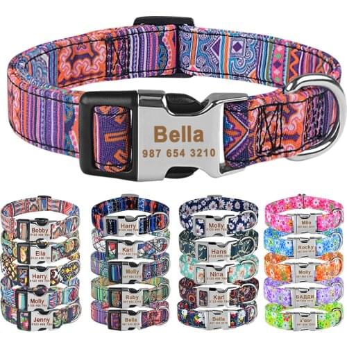 Adjustable Custom Nylon Collar Free Engraved Name Dogs Collars Puppy Medium Large Dogs Personalized Dog Collar Pet Collars