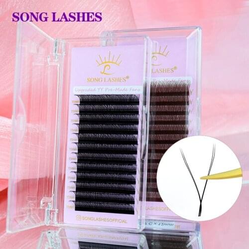 SONG LASHES New Premade Volume Fans YY Shape Black Brown Eyelashes Extension Two Tip Lashes C/D Curl High Quality Idividual