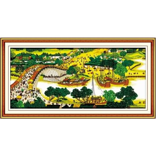 Riverside Scene at Qingming Festival(4) (exquisite edition) cross stitch kit Chinese print embroidery DIY handmade needlework