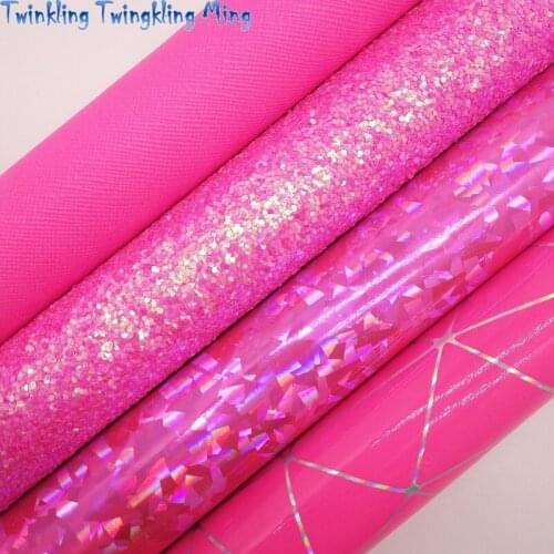 Rose Glitter Fabric, Iridescent Synthetic Leather, Pattern Faux Fabric Sold Rose Leather For Bow A4 21x29CM Twinkling Ming KM083