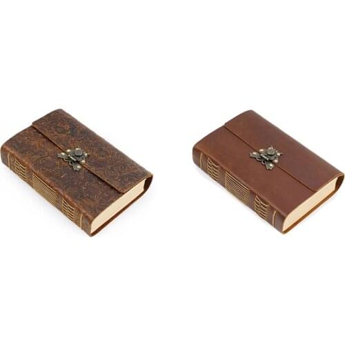 Hand Made Thick Leather Diary Blank Kraft Paper Notebook with Speical Button 480P Sketchbook Creative Stationery Gift