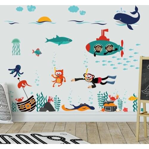 Cartoon Sea World Wall Stickers Kids Childrens Room Decoration Home Decor Bedroom Bathroom Nursery Decals Wallstickers Mural