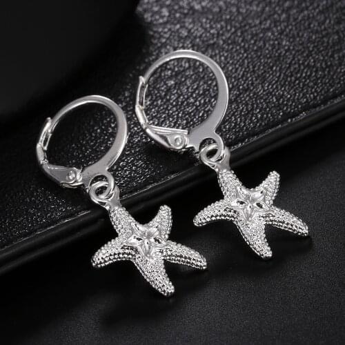 Hot 100% 925 Sterling Silver Street fashion starfish earrings for women Ear clip high quality Jewelry Christmas Gift wedding