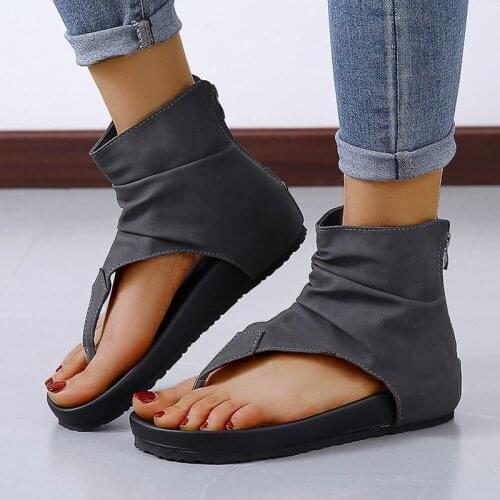 2021 New Casual Flat Summer Flip Flop Shoes Female Outdoor Beach Womens Gladiator Sandals Cover Heels High Top Solid Color