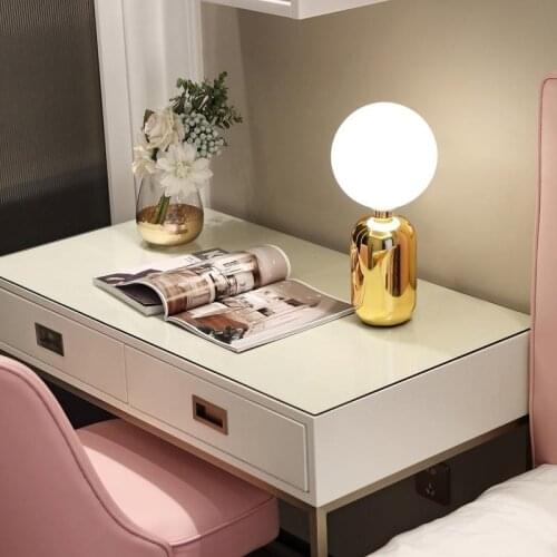 Modern Frosted Glass Table Lamp Gold Bedside Lamp LED Table Light Desk Lamp Home Decor Office Study Reading Lighting Fixtures