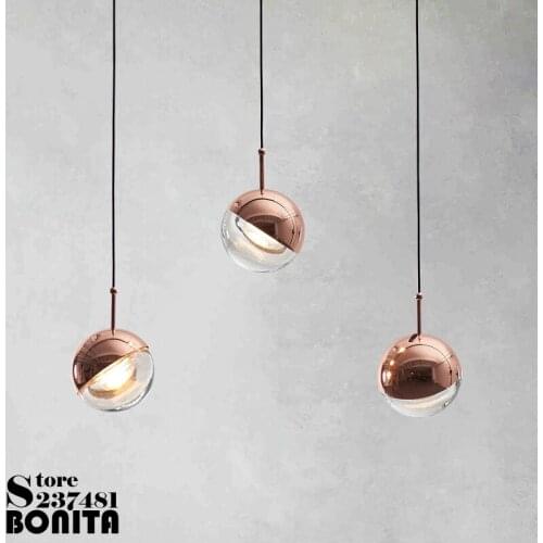 Modern simple droplight loft Led glass sphere small hanging lights bedroom angle adjustable semi-plating space ball pendant lamp