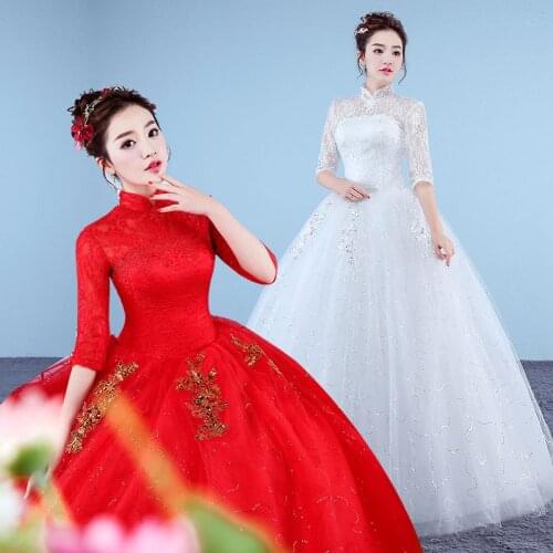 Red/White Wedding Dress Bridal Ball Gowns Embroidery Wedding Dresses Half Sleeve Bridal Dresses Lace Up Plus Size