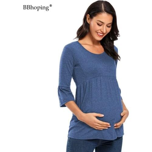 Maternity Tops Ruffles 3/4 Sleeve Maternity Clothes Pregnancy T-Shirt Casual Solid Color Ultra Soft Peplum Womens Clothing
