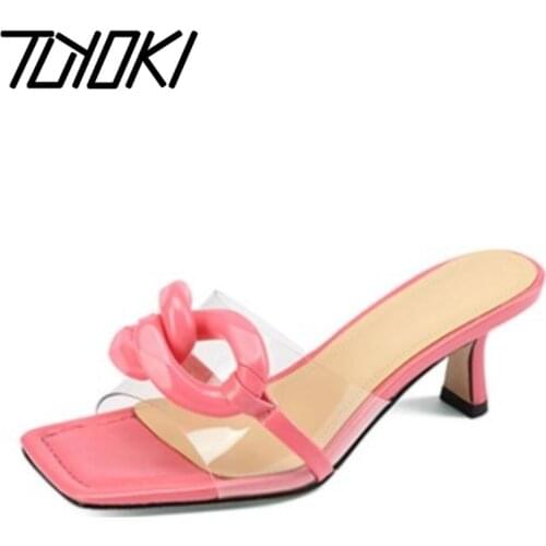 Tuyoki New Women High Heel Sandals Sexy Metal Chain Gold Cool Summer Slippers Party Club Women Footwear Size 34-39