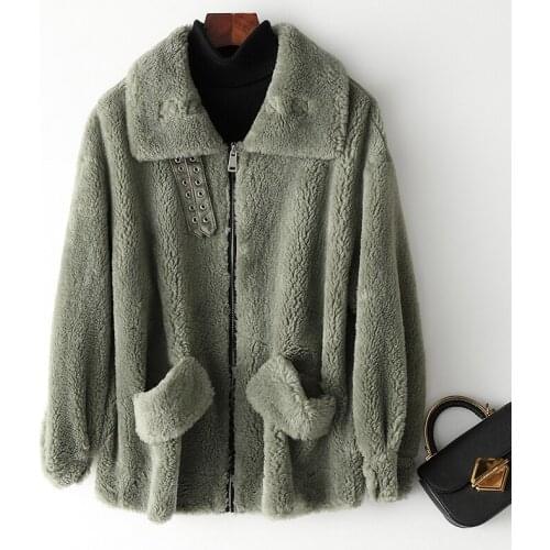 Real Coat Female Sheep Shearling Fur Autumn Winter Jacket Women Wool Coats Korean Outwear Casaco Feminino MY