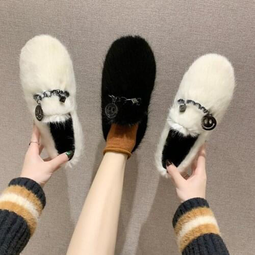 2020 Winter New Flats Plus Velvet Single Shoes Women Fashion Hair Shoes Casual Flat Warm Cotton Shoes Sapato Feminino W36-69
