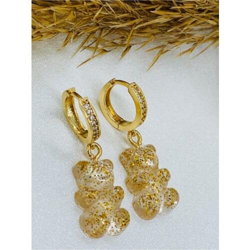 Candy Bear Gold Teddy Bear Earrings For Woman