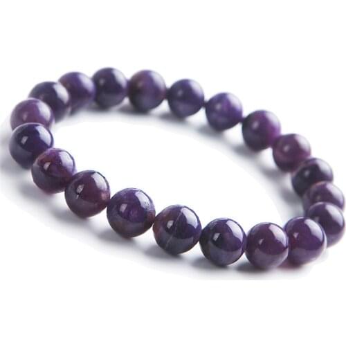 10mm Natural Genuine Purple Charoite Finished Stretch Bracelets For Women Femme Charm Crystal Round Bead Bracelet