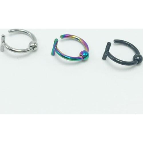 1 pair fashion womens fake nose ring cheater nose piercing non-piercing body jewelry stainless steel 8mm silver black rainbow