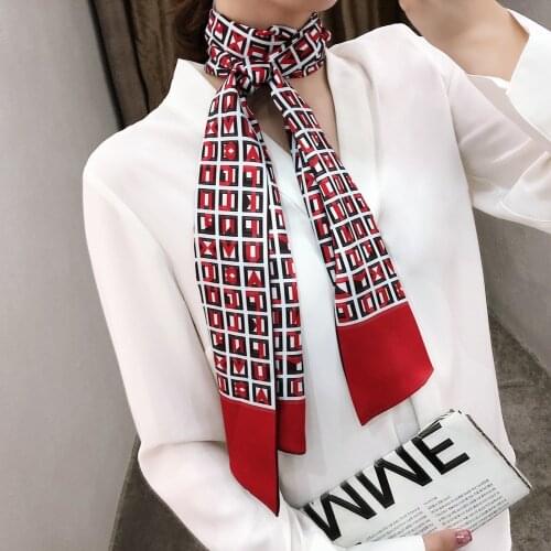 160*20cm New Lettered Small Square Plaid Printed Twill Weave Silk Scarf Womens Long Scarves
