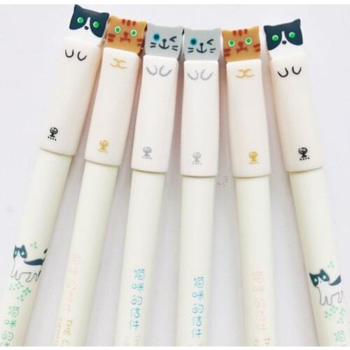 2pcs Kawaii Cat Face Gel Pen Student Stationery Black Ink 0.5mm Writing Signing Pen