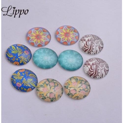 30pcs Mixed 14mm 25mm 20mm Flower Cabochons Round Kaleidoscope Glass Cobochon DIY jwelry findings