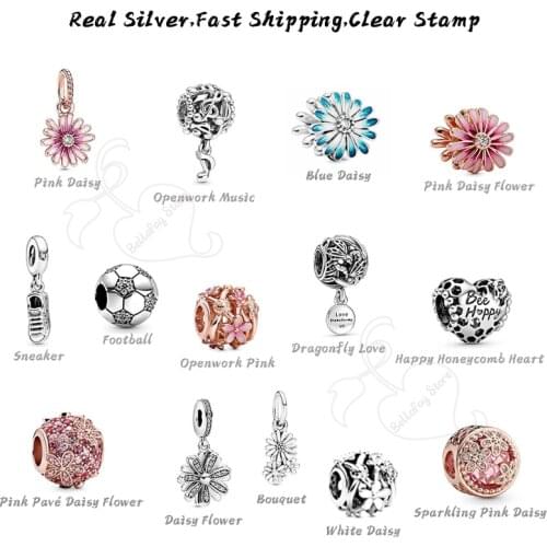 925 Real Silver Beads Bouquet Pendants Daisy Flower Charms Fits Pdoras Bracelets Necklace For Jewelry Making Wholesale