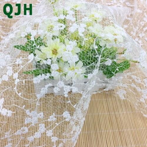 White High Quality African Mesh Tulle Lace Fabric 5 yards Comfortable&Breathable Cotton Thread Embroidery Wedding Dress Fabrics
