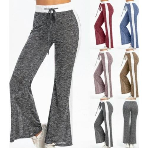 Flare Pants Women Yoga Workout Fitness Exersize Trousers Side Striped Patchwork Sweatpants Loose Lacing Yoga Pants Flare Leg