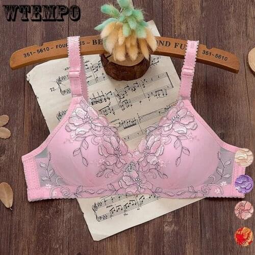 Girl Sexy Bra Embroidery Floral Underwear Push Up Bra Thin Wireless Gathered Bralette Schoolgirl Lingerie Kawaii