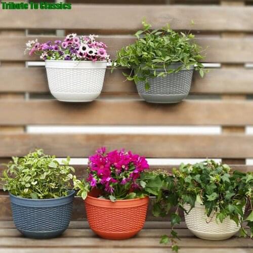 21cm Chain Hanging Planters Flower Pot Basket Plastic Vase Garden Nursery Imitation Rattan Weaving PP Balcony Baskets Home Decor